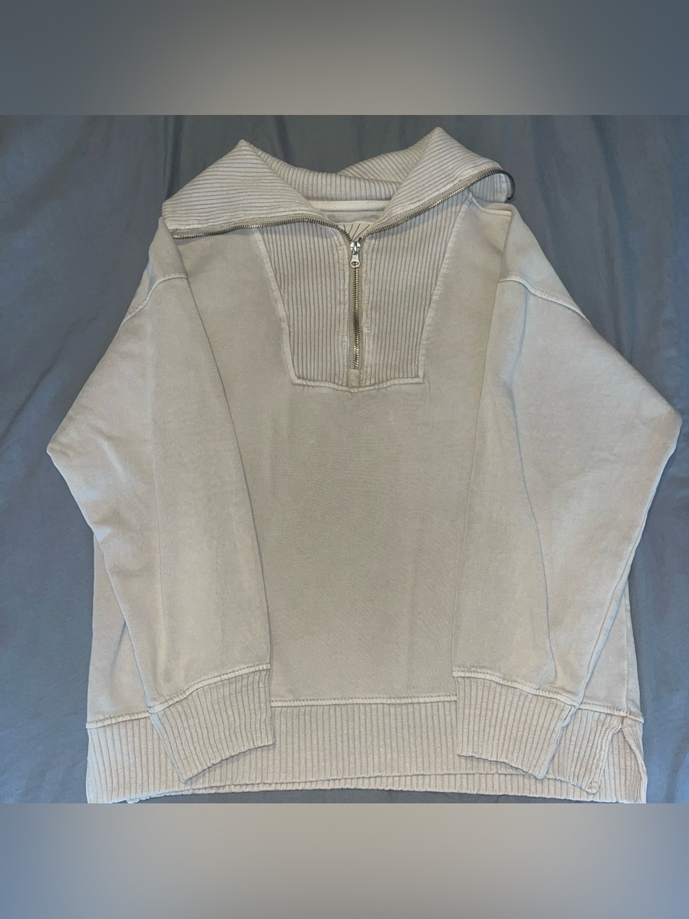 C&C California Women’s Cream Half-Zip Ribbed Funnel Neck Sweater